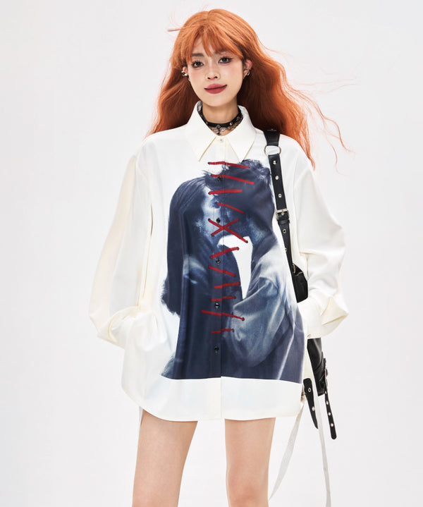 Laced Portrait Print Shirt